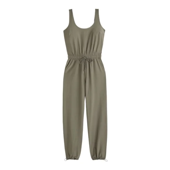 Abercrombie & Fitch Olive Traveler Jumpsuit Women's Sz Med Tall Lightweight - Picture 2 of 9